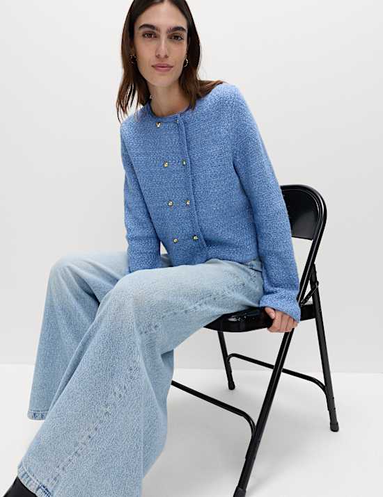 Cotton Blend Textured Knitted Jacket