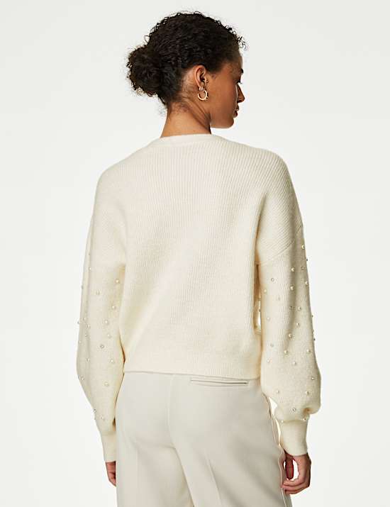 Kardigan Kancing Depan Kerah V Dengan Hiasan