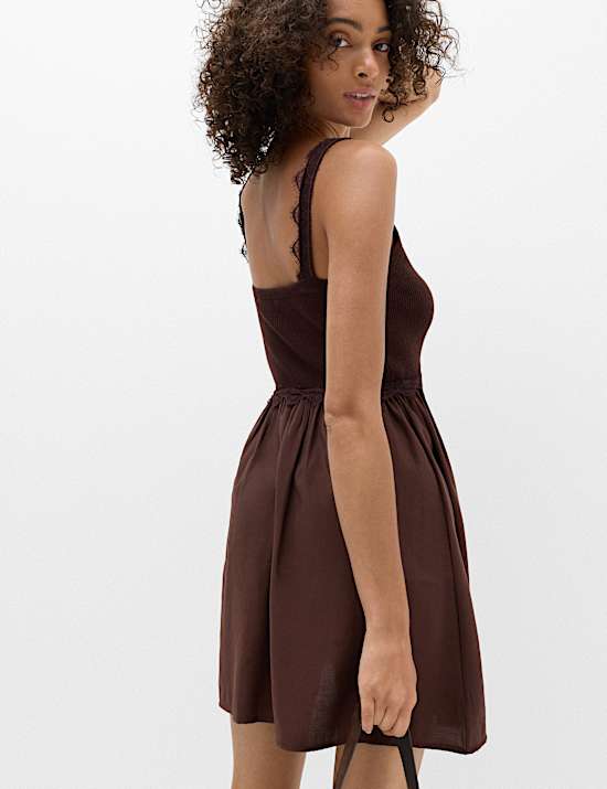 Textured Lace Detail Mini Knitted Dress