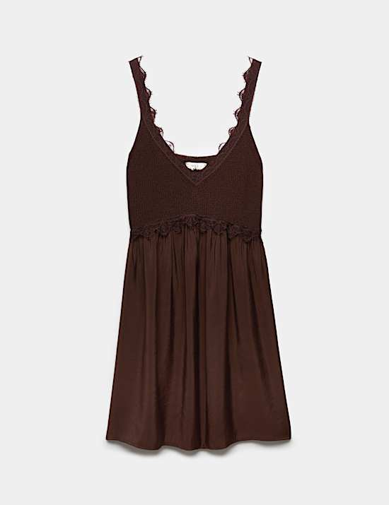 Textured Lace Detail Mini Knitted Dress