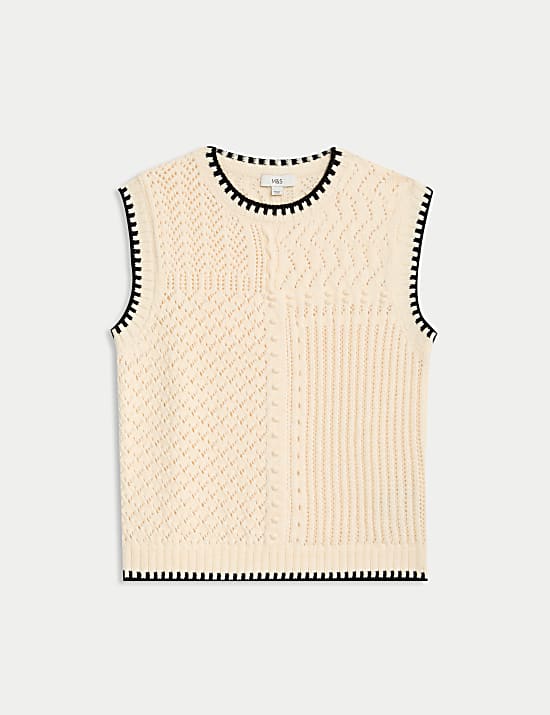 Top de chaleco de punto texturizado con puntadas en fusta