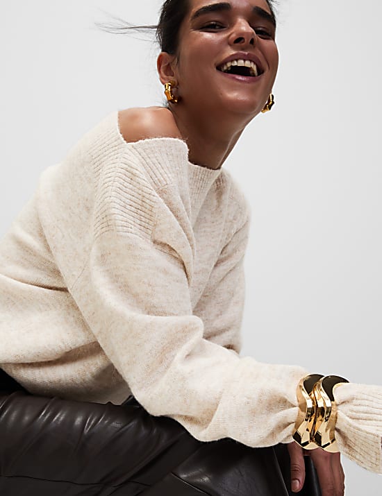 Slash Neck Relaxed Jumper with Alpaca