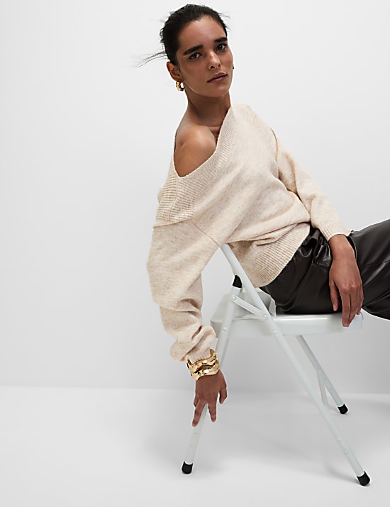 Slash Neck Relaxed Jumper with Alpaca