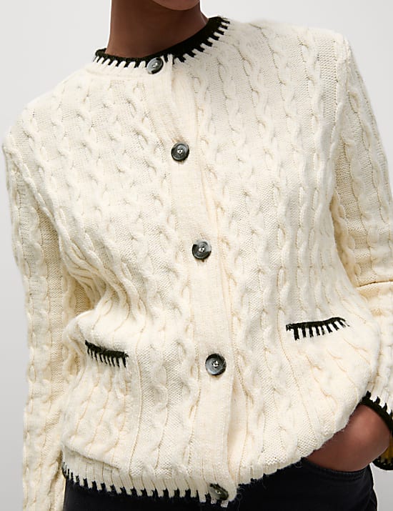 Textured Cable Knit Whipstitch Cardigan CREAM MIX Cardigans M S CZ