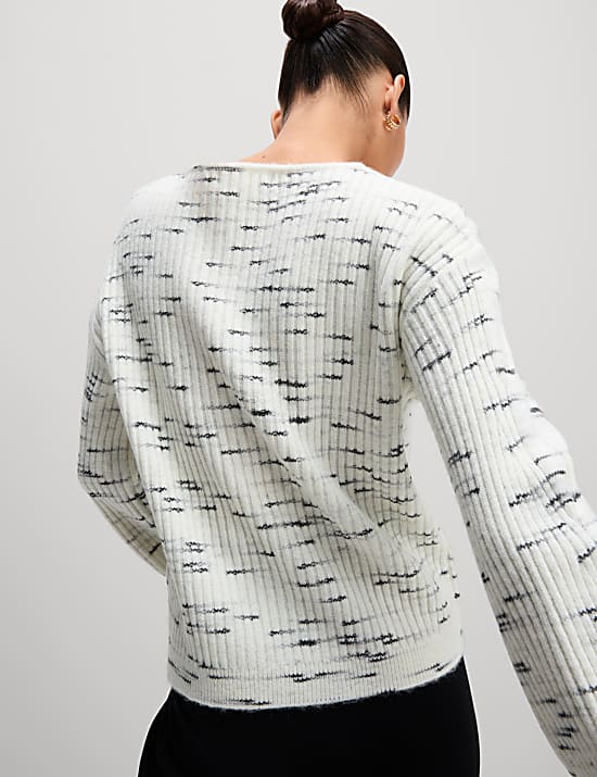 Patterned Crew Neck Jumper With Wool