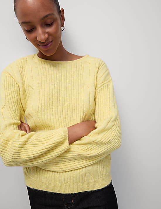 Cable Knit Crew Neck Jumper with Wool