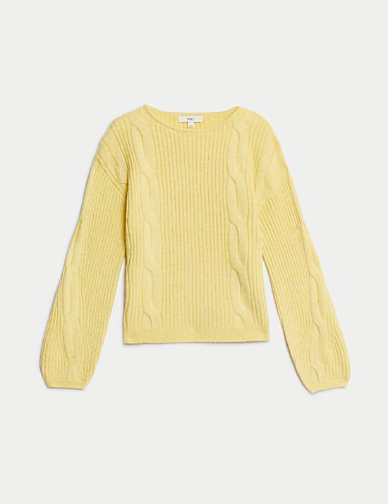 Cable Knit Crew Neck Jumper with Wool