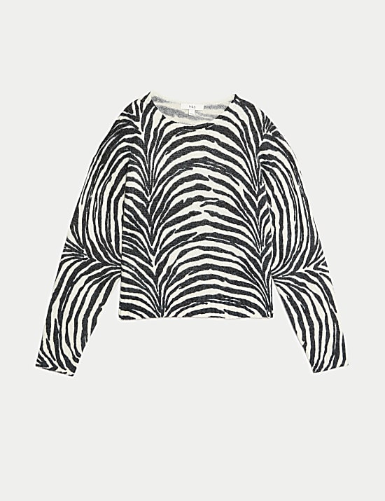 Animal Print Ribbed Relaxed Jumper with Wool