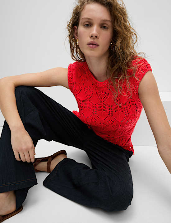 Atasan Rajut Bertekstur Katun Murni Slim Fit