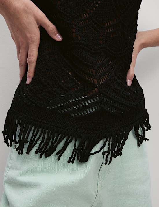 Pure Cotton Textured Slim Fit Knitted Top