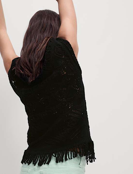 Slim-fit top van zuiver katoen met structuur