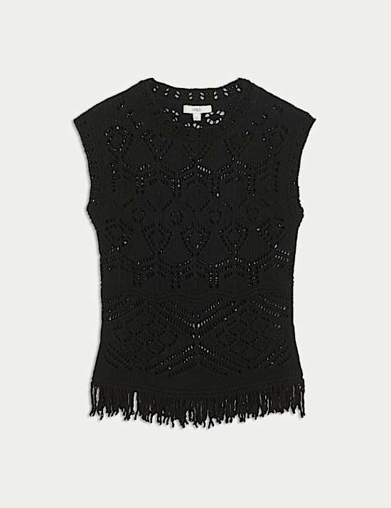 Slim-fit top van zuiver katoen met structuur