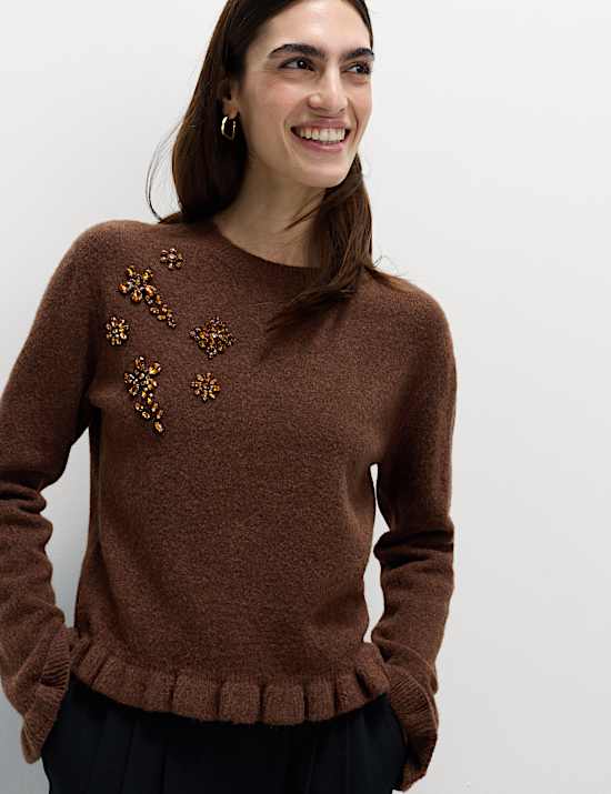 Gem Embellished Jumper with Wool