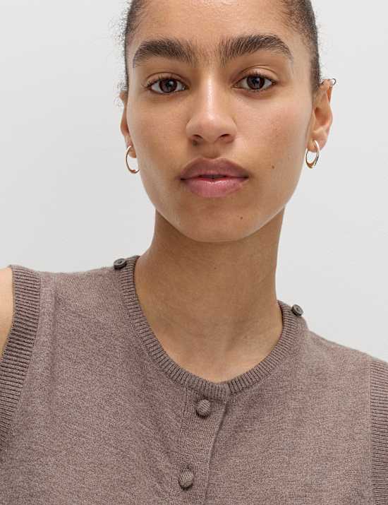 Tie Neck Button Through Knitted Waistcoat