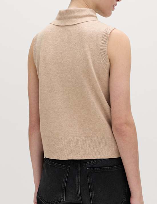 Tie Neck Button Through Knitted Waistcoat