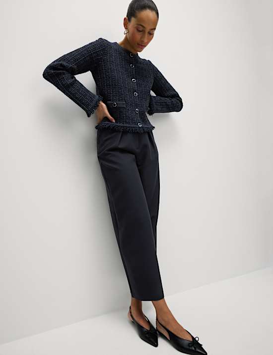 Cotton Rich Knitted Crew Neck Fringe Cardigan