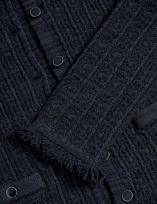 Cotton Rich Knitted Crew Neck Fringe Cardigan