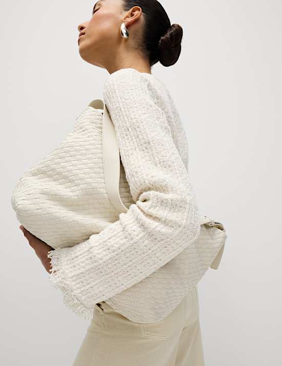 Cotton Rich Knitted Crew Neck Fringe Cardigan