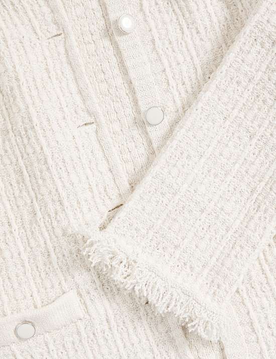Cotton Rich Knitted Crew Neck Fringe Cardigan