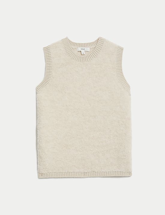 Rompi Rajutan Kerah Bundar Bertekstur