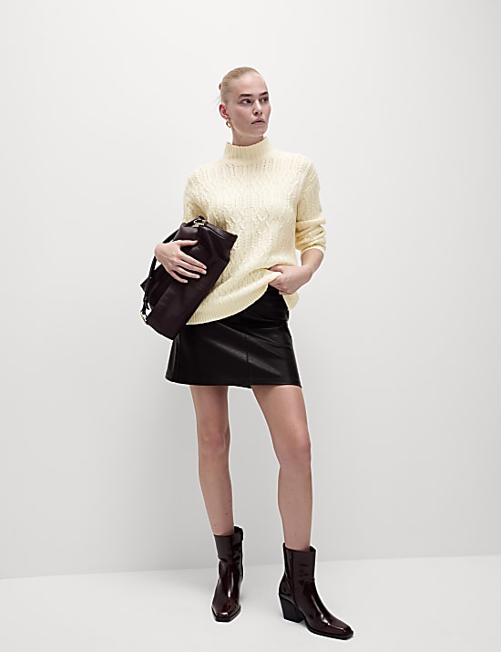 Cable Knit Funnel Neck Jumper with Wool