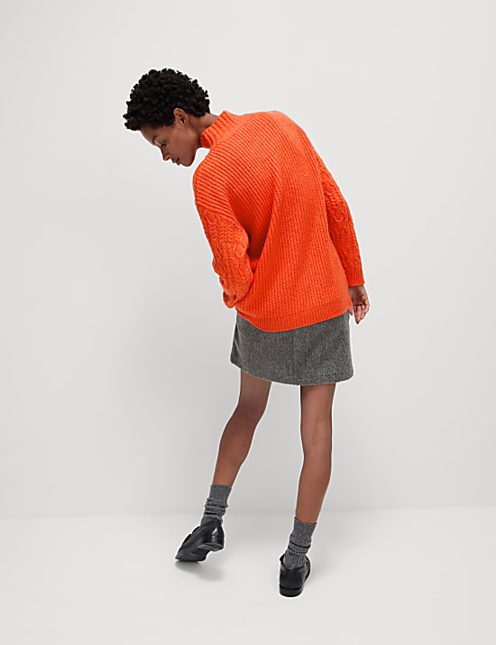 Jumper Berleher Tinggi Rajutan Kabel dengan Wol