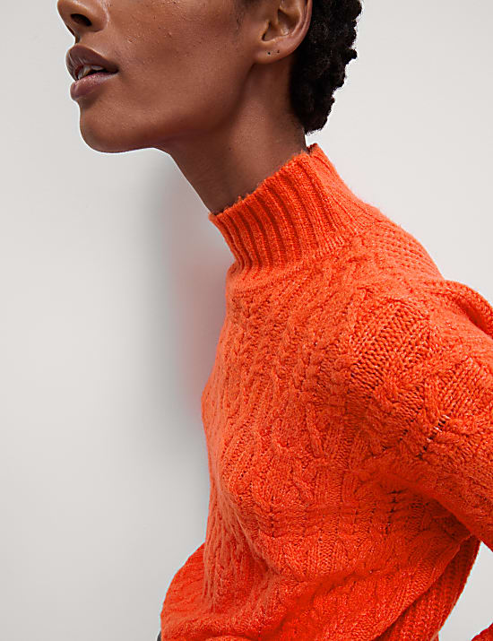 Jumper Berleher Tinggi Rajutan Kabel dengan Wol