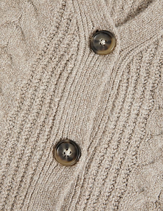 Textured V-Neck Relaxed Cardigan with Wool