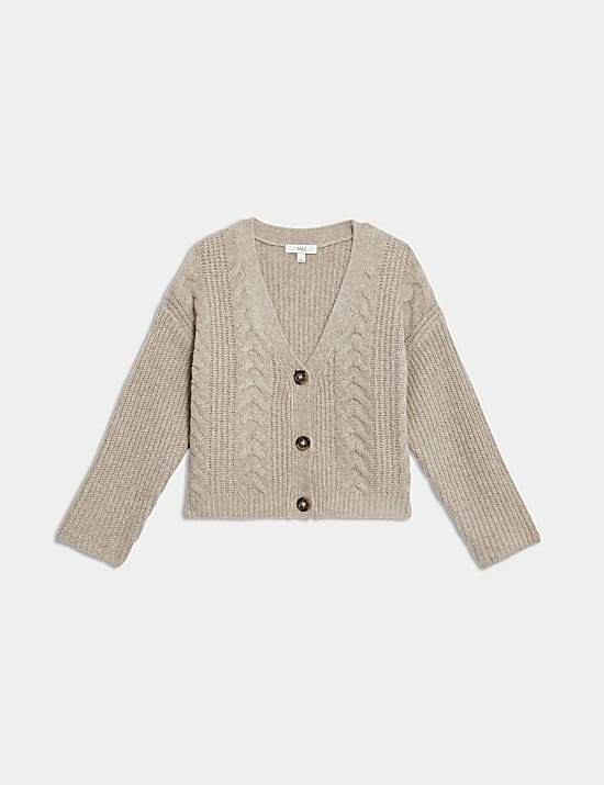Textured V-Neck Relaxed Cardigan with Wool