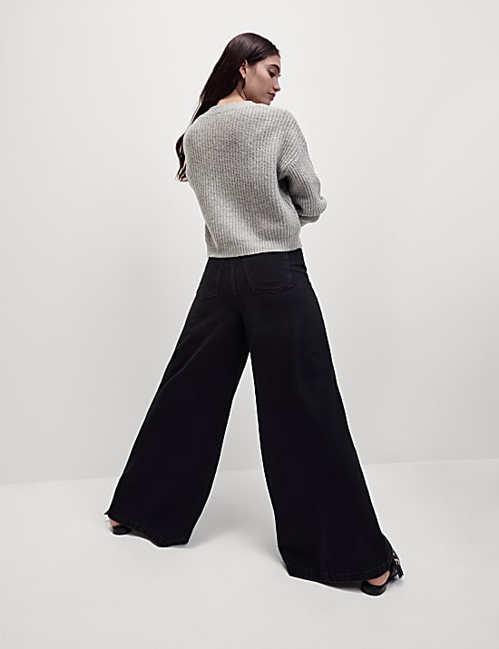 Textured V-Neck Relaxed Cardigan with Wool