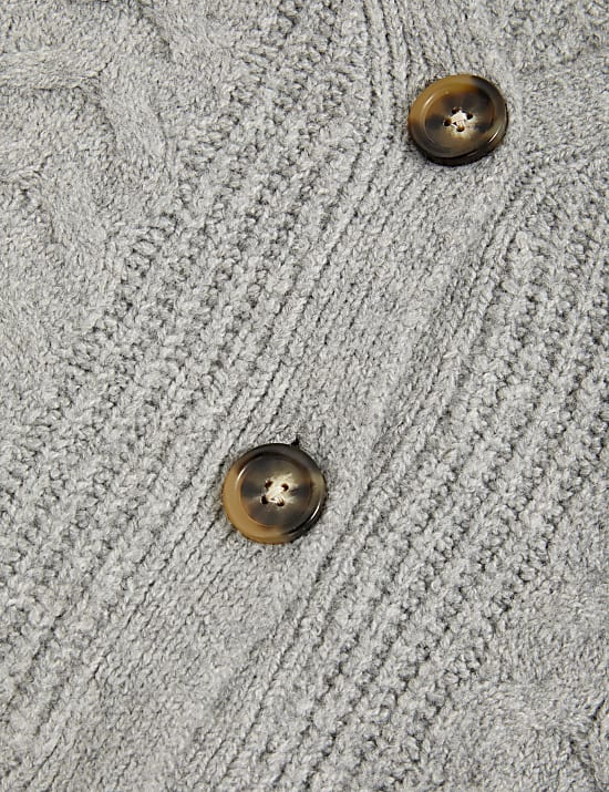 Textured V-Neck Relaxed Cardigan with Wool