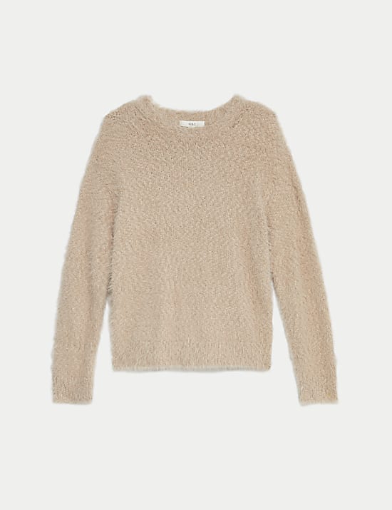 סריג עם צווארון עגול מבד עם טקסטורה