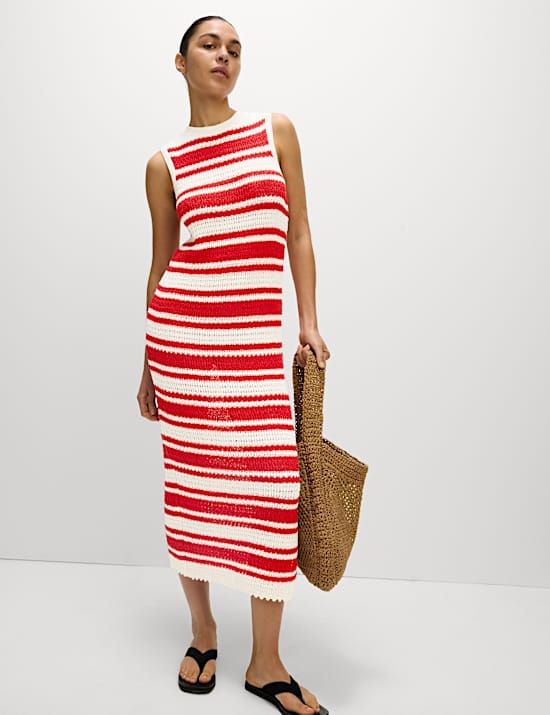 Cotton Rich Striped Midi Knitted Dress