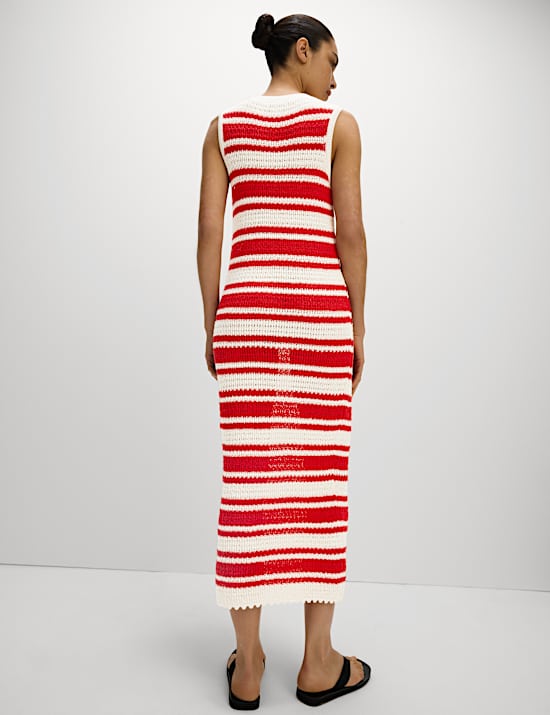 Cotton Rich Striped Midi Knitted Dress