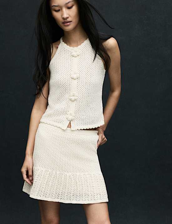 Cotton Blend Pointelle Knitted Vest