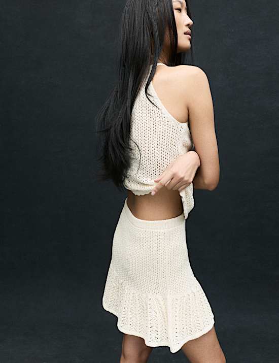 Cotton Blend Pointelle Knitted Vest