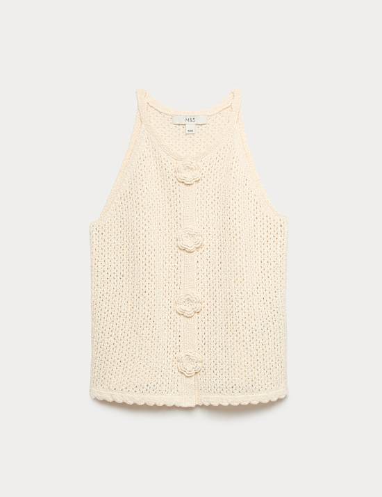 Cotton Blend Pointelle Knitted Vest