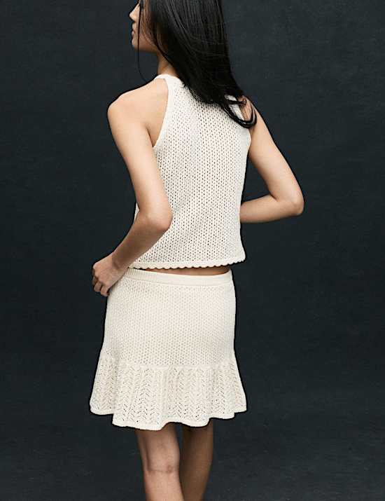 Cotton-Blend Textured Mini Knitted Skirt