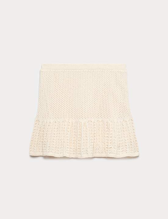 Cotton-Blend Textured Mini Knitted Skirt