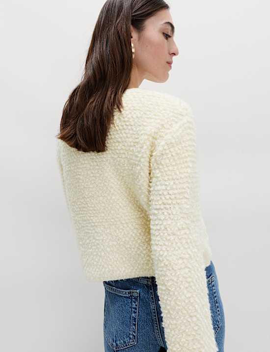 Textured Tie Front Cardigan with Wool