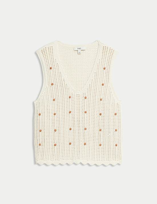 Camiseta corta ajustada sin mangas en mezcla de algod&oacute;n texturizado