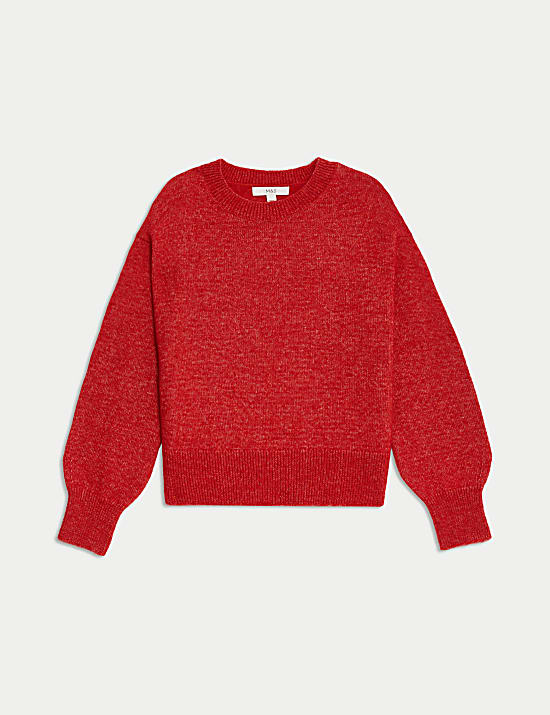 Textured Crew Neck Relaxed Jumper with Wool