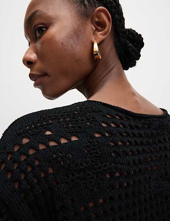 Cotton Blend Open Stitch Relaxed Cropped Jumper