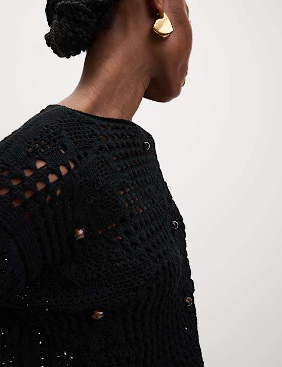 Cotton Blend Open Stitch Relaxed Cropped Jumper