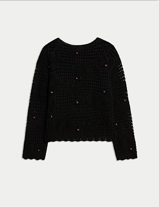 Cotton Blend Open Stitch Relaxed Cropped Jumper