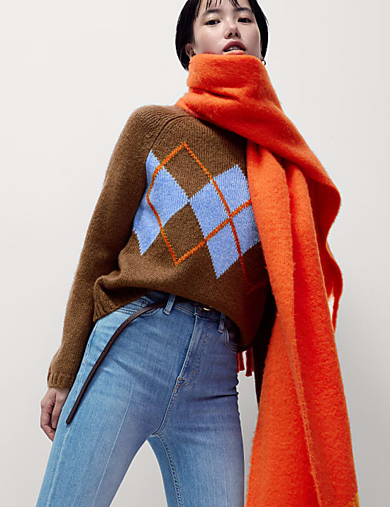 Argyle Crew Neck Jumper With Wool