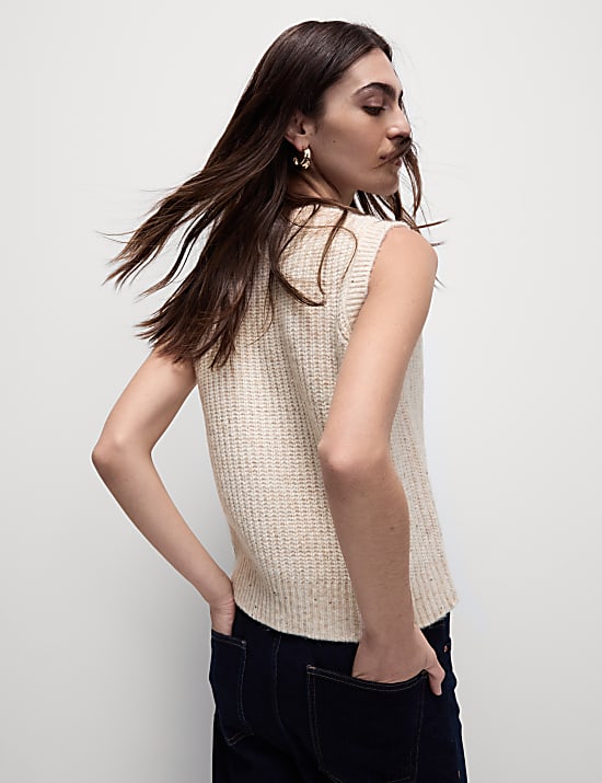 Cable Knit Sequin Knitted Vest with Wool