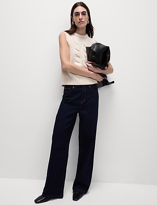 Cable Knit Sequin Knitted Vest with Wool