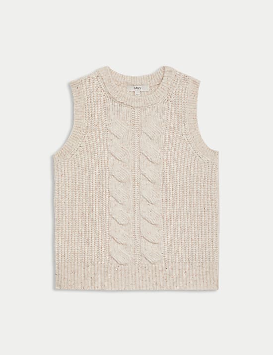 Cable Knit Sequin Knitted Vest with Wool
