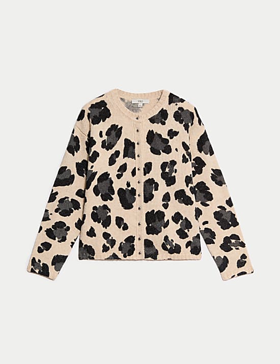 Gilet en laine &agrave; col rond et imprim&eacute; animal